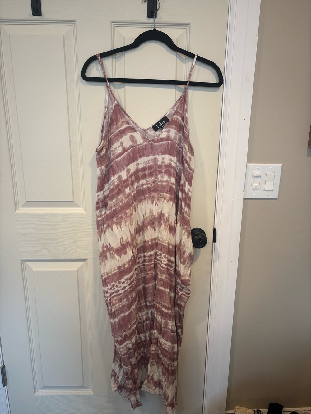 Lulus Tie-Dye Slip Maxi Dress in Dusty Rose and Cream